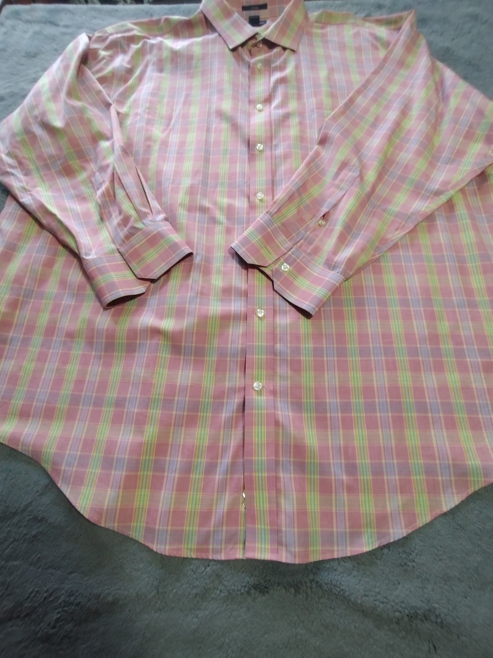 Lands' End Pink and Green Plaid Dress Shirt